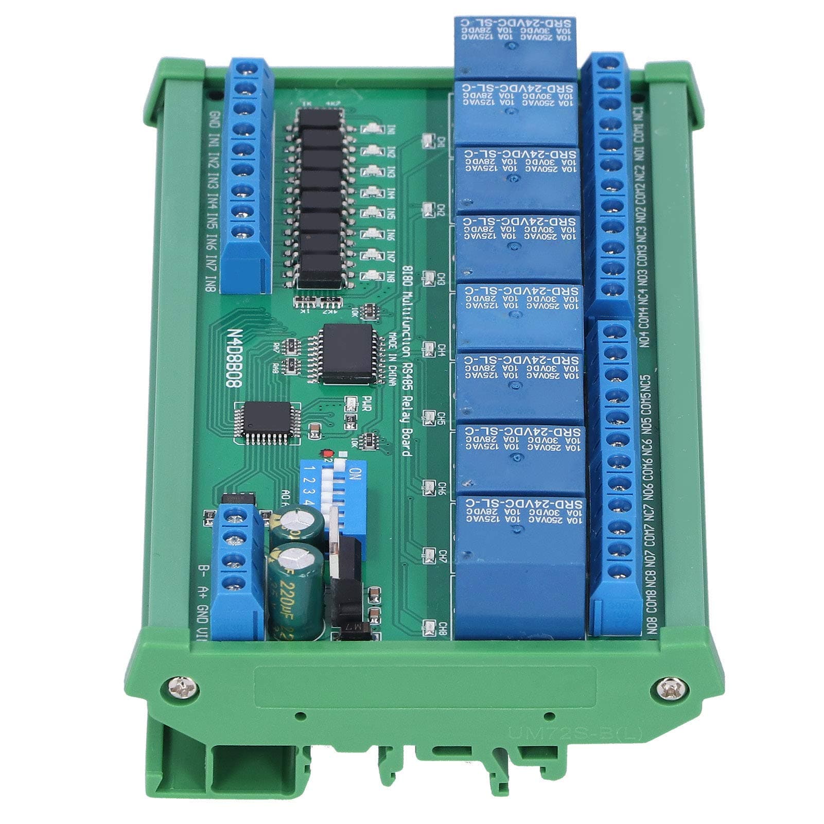 N4D8B08-R 8-Channel RS485 Relay Module Modbus RTU Protocol DIN Rail PLC Expansion Board, 24V, 8 In/8 Out for Industrial Automation