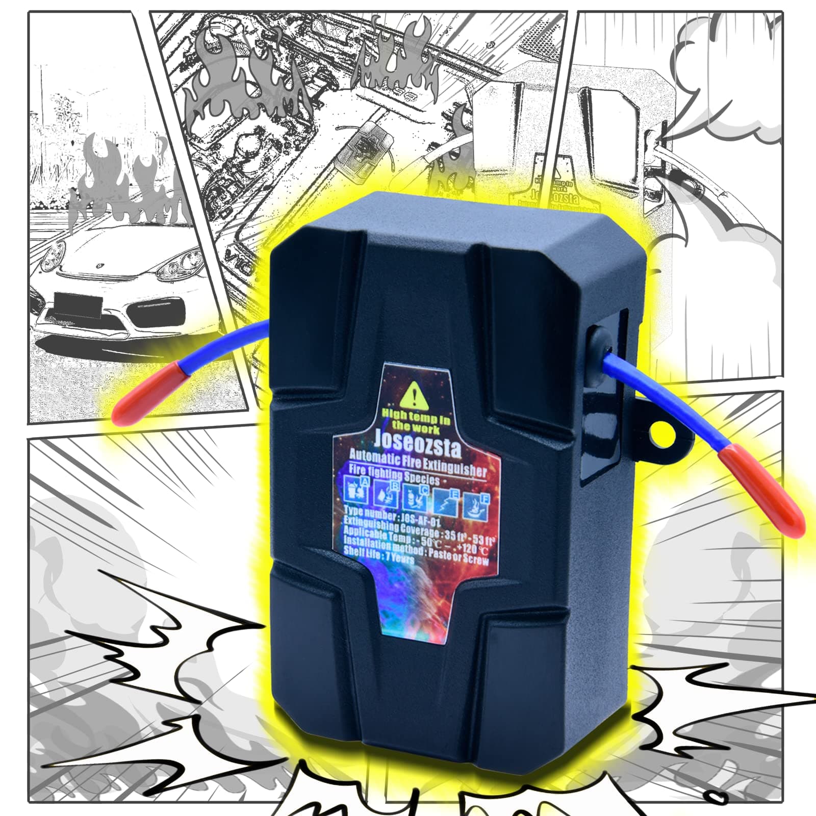 Automatic Fire Extinguisher-Car Fire Extinguisher-Easy to install-Extinguishes A/B/C/E/F types of fires-Small Fire Suppressor for SUV,VAN,TRUCK,RV (1 Pack)