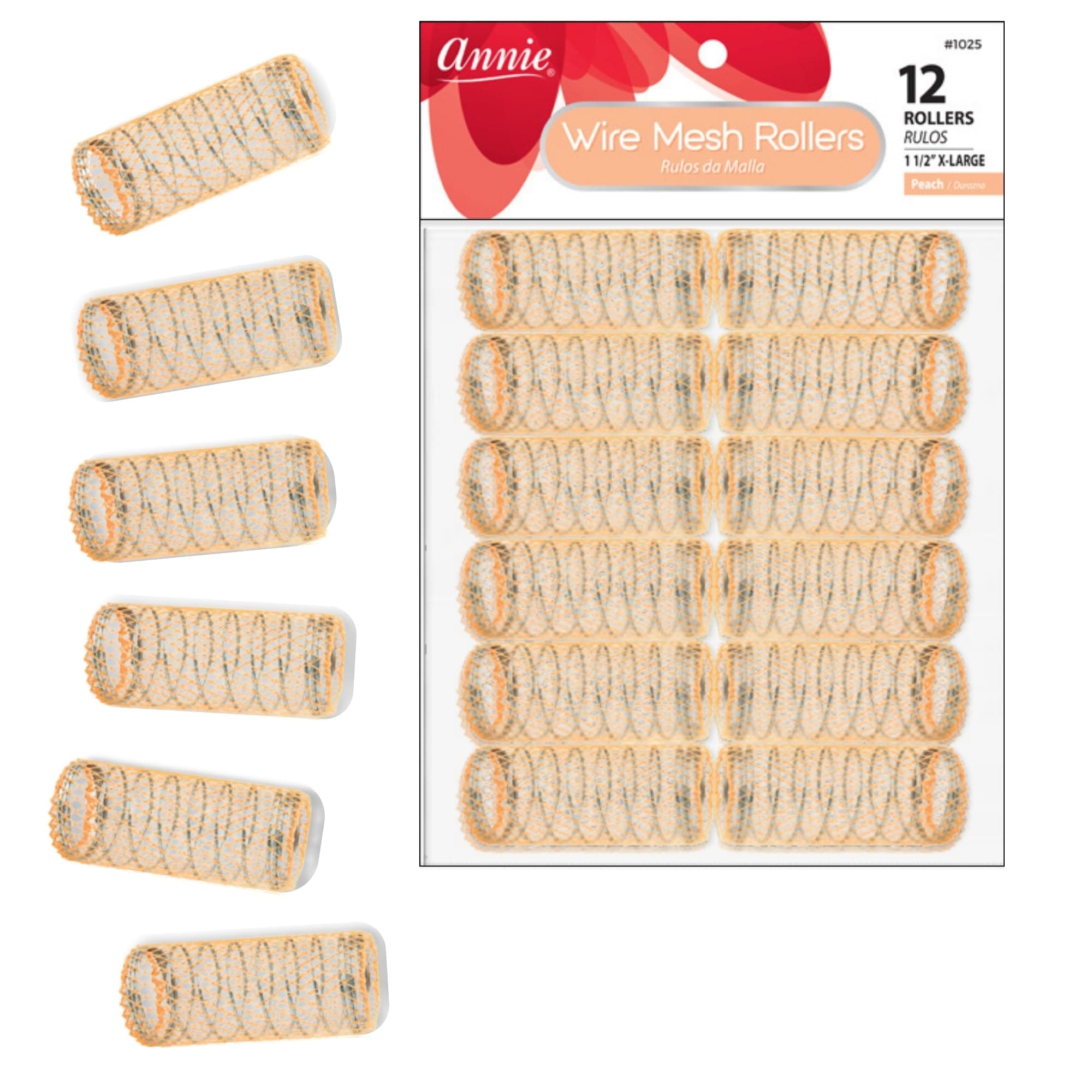 Wire Mesh Rollers – Small 1-1/2 Inch Hair Curlers for Tight Curls & Ringlets, Heatless Styling Tools for Short to Long Hair – 12 Count (Peach)