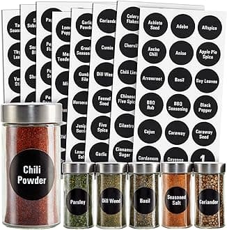 Talented Kitchen Spice Labels Stickers - 144 Round 1.5-Inch Water-Resistant Vinyl - Preprinted Chalkboard-Style Labels for Glass Spice Jars & Seasoning Containers - Pantry Organization