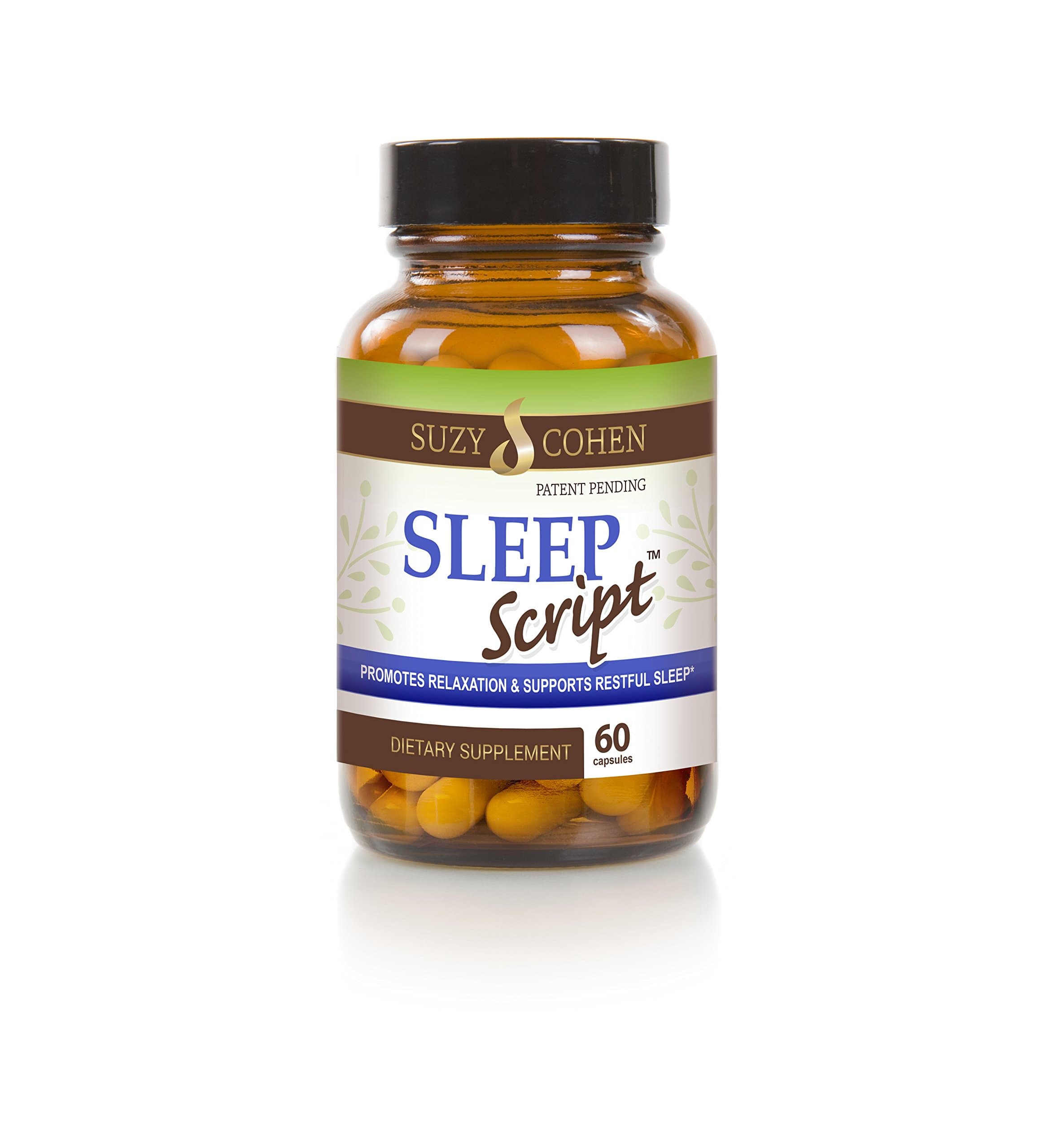 - Suzy Cohen Sleep Script with Melatonin - Botanical Sleep and Relaxation Formula for Adults for Mood, Stress and Sleep, Contains 5-HTP, L-theanine, Passionflower, Lemon Balm and GABA 60 Capsules.