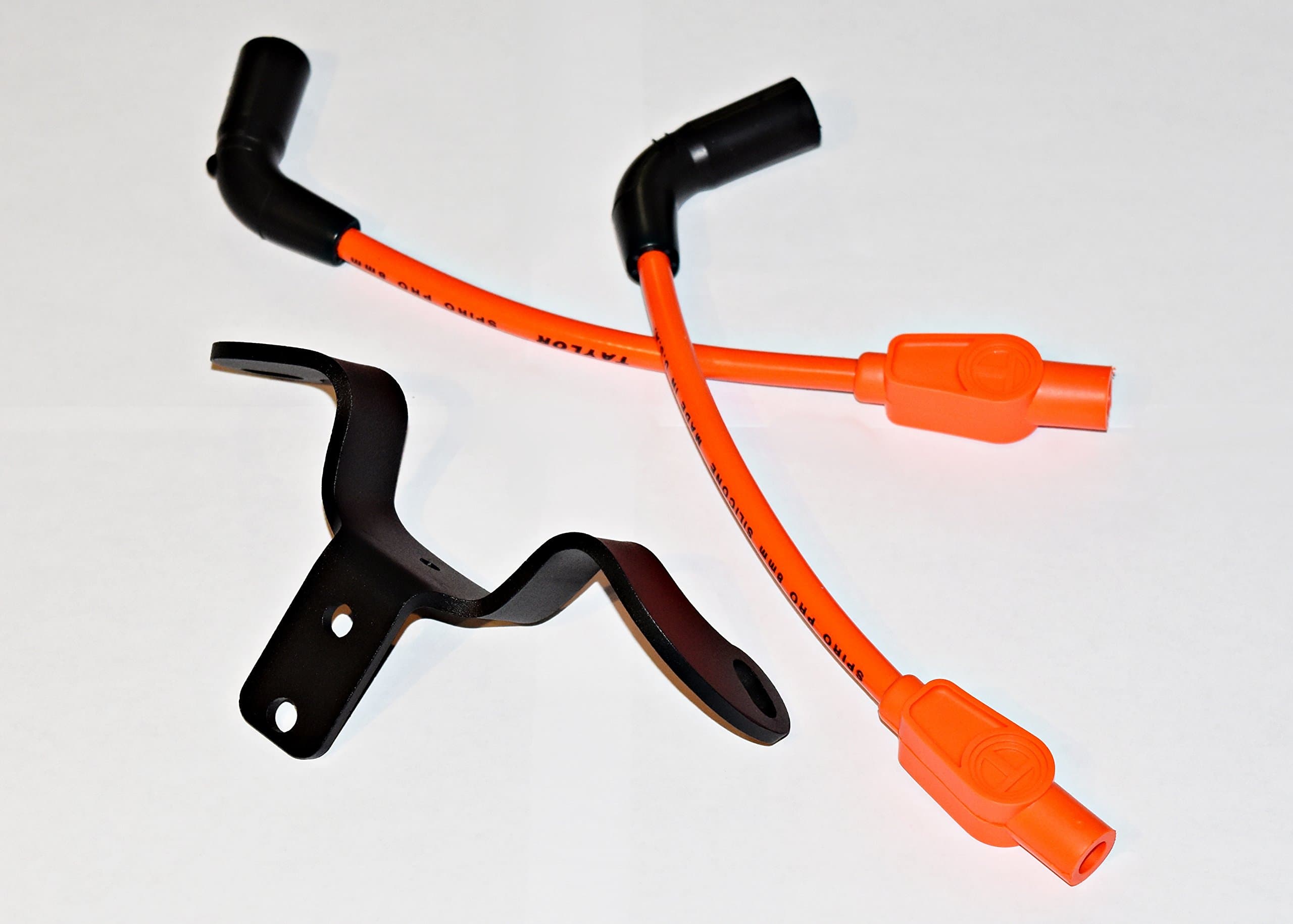 JBSporty ♧ Coil and Ignition Relocation Bracket w/Orange Taylor Wires Compatible with Harley Davidson Sportster, Nightster, 72, 48 Iron Roadster 883 1200 ♤