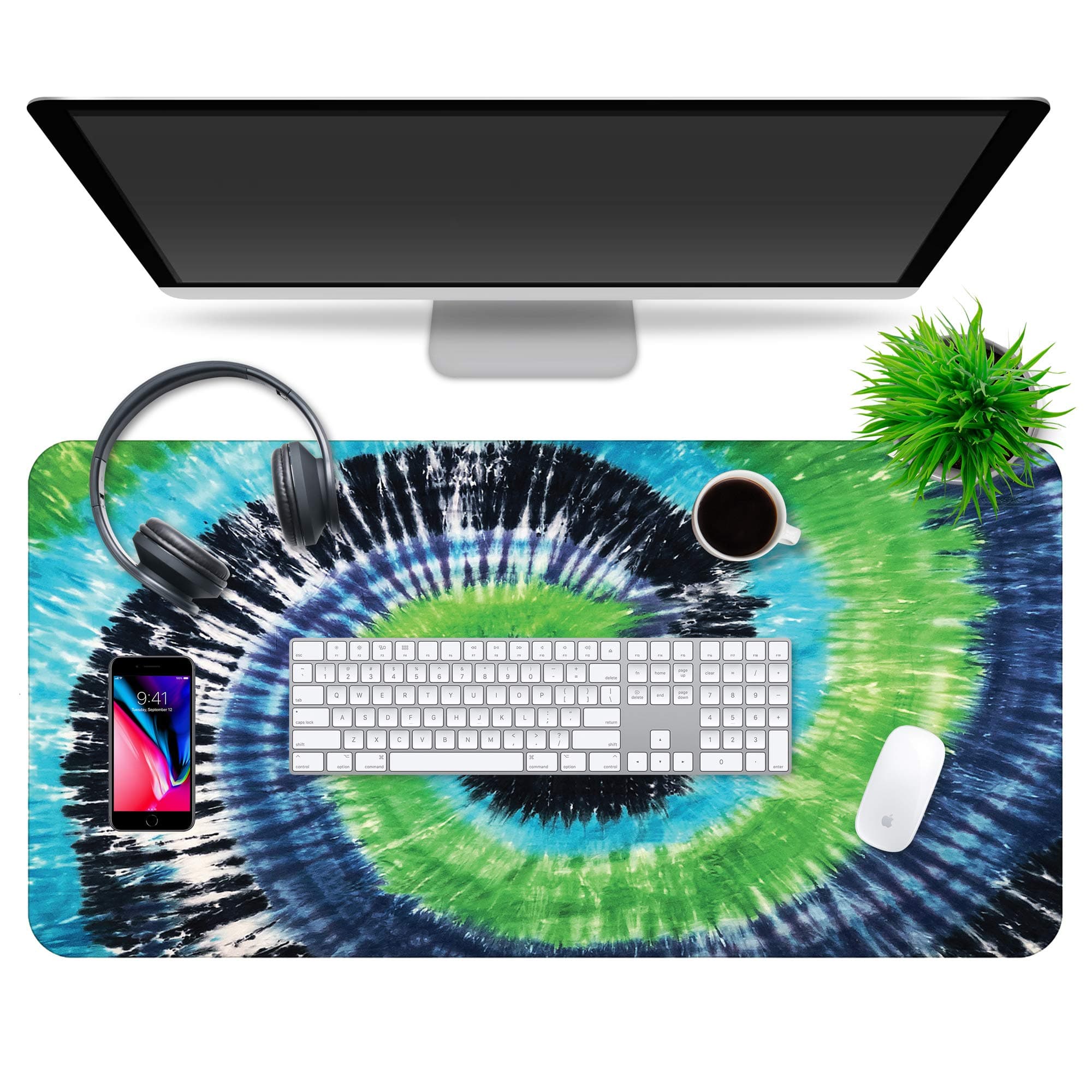 Multipurpose Office Desk Pad and Computer Desk Mat - Fun and Pretty Waterproof Office Desk Mat and Desk Blotter Pad - Home Office Accessories (Large (35.5" x 17.5") (Tie Die - Blue)
