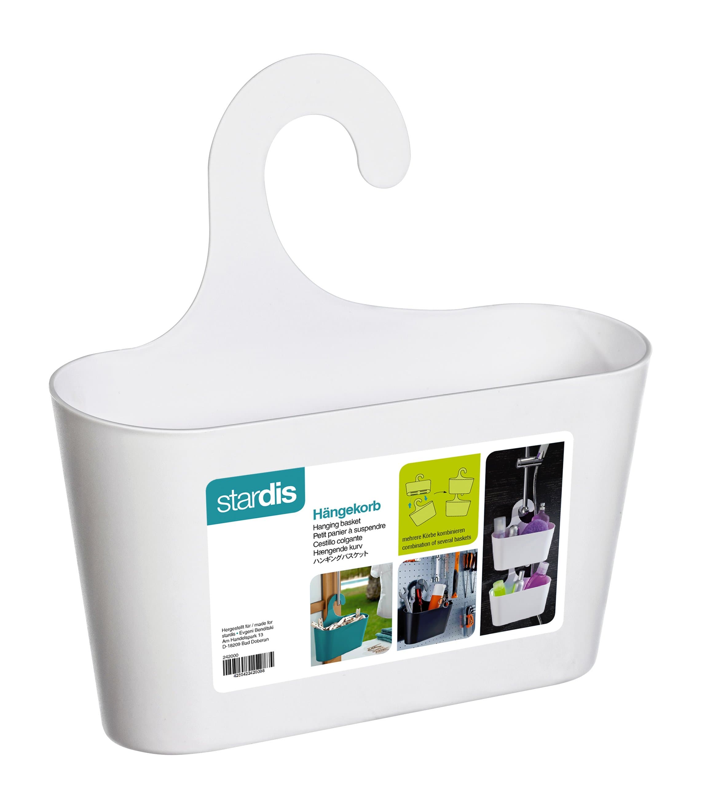 stardis Shower Basket White with Hook Hanging Caddy Organizer Plastic