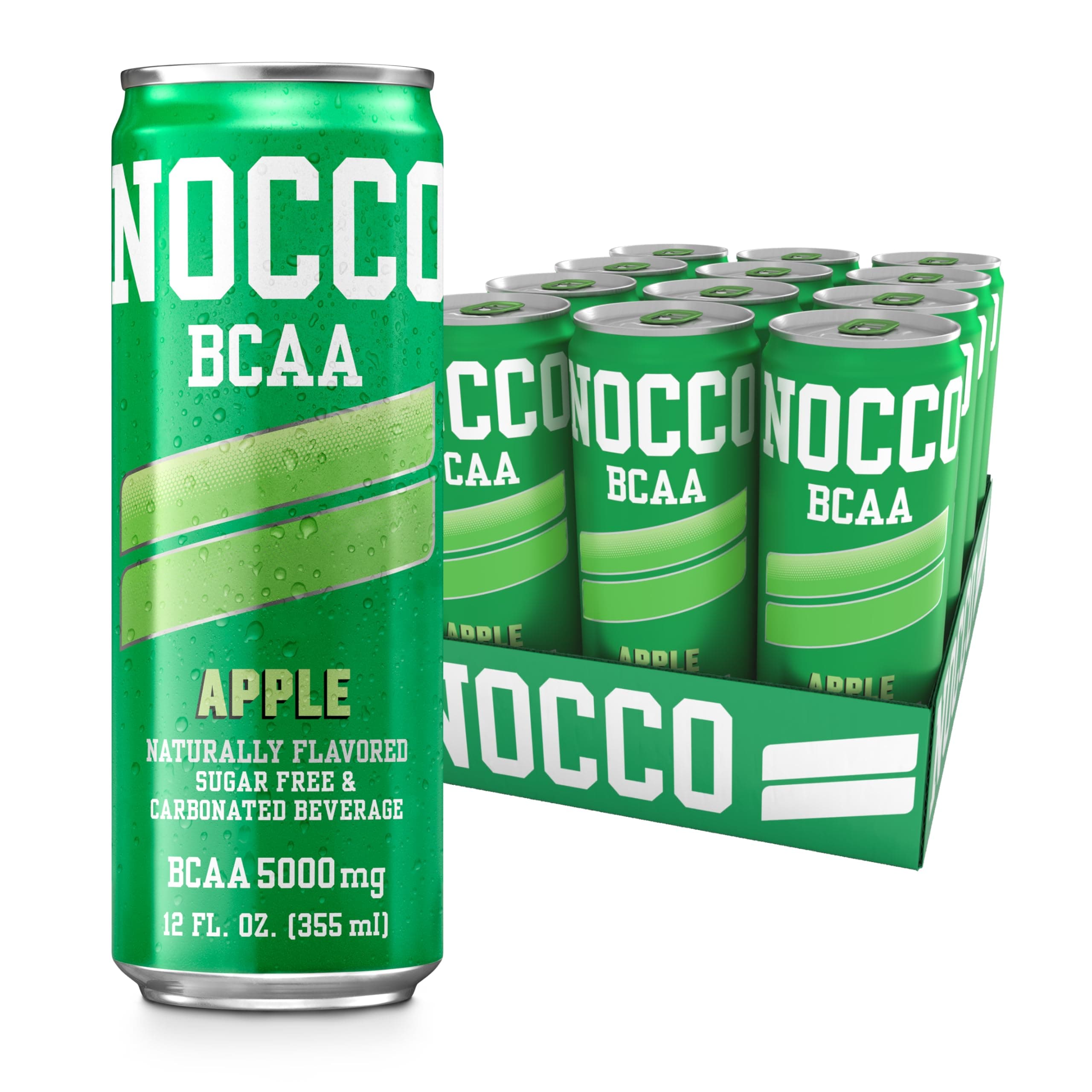 Zero Sugar BCAA Drink, Apple - 12 Fl Oz (Pack of 12) - 0mg Caffeine, Sugar Free with Branched Chain Amino Acids, Carbonated & Low Calorie, B Vitamins, Grab & Go Performance Beverage