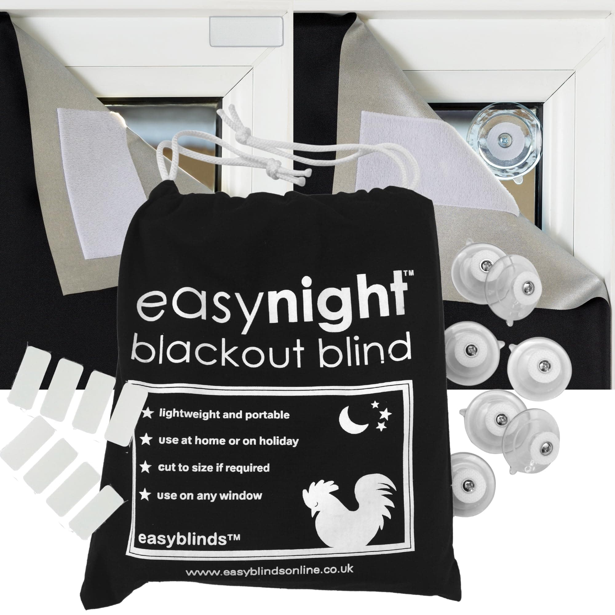 Easynight Portable Travel Blackout Blind, 100% Light Blocking Fabric, Regular, Fit Any Size/Shape Up To 150x145cm, Made to Measure Service Available, No Drill, Easy Use Temporary Permanent Anywhere
