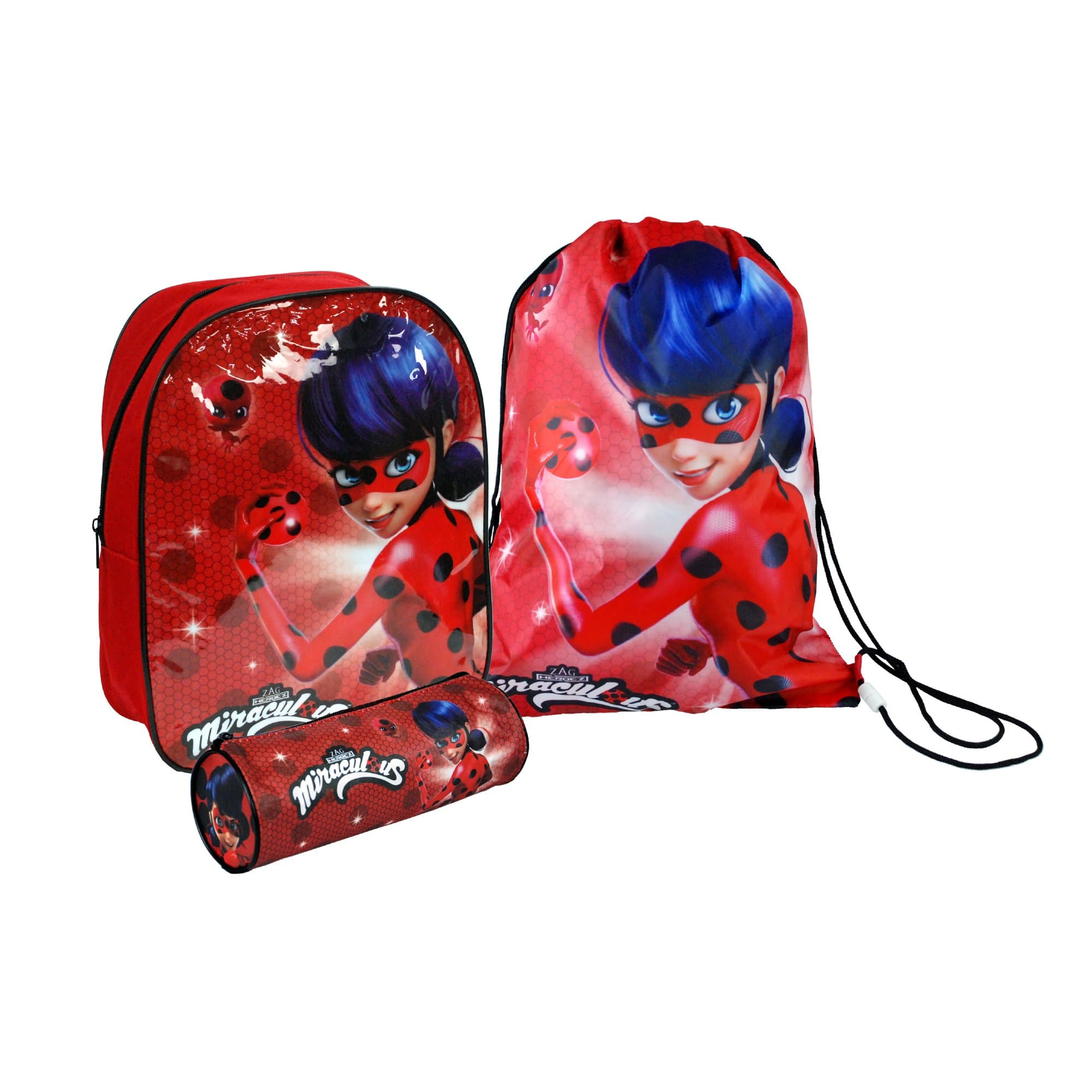 Miraculous Ladybug Back to School Sets in Backpack, Messenger, Trainer Bag, Lunch Sets, Bottle & Pencil Case (3PC Set: Backpack, Trainer Bag & Pencil Case)
