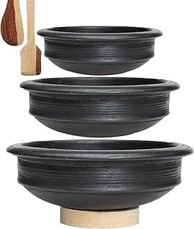 Craftsman India Online Deep Burned Clay Pot/Earthen/Mud/Mitti Handi for Cooking and serving Combo 1, 2 & 3 Liter