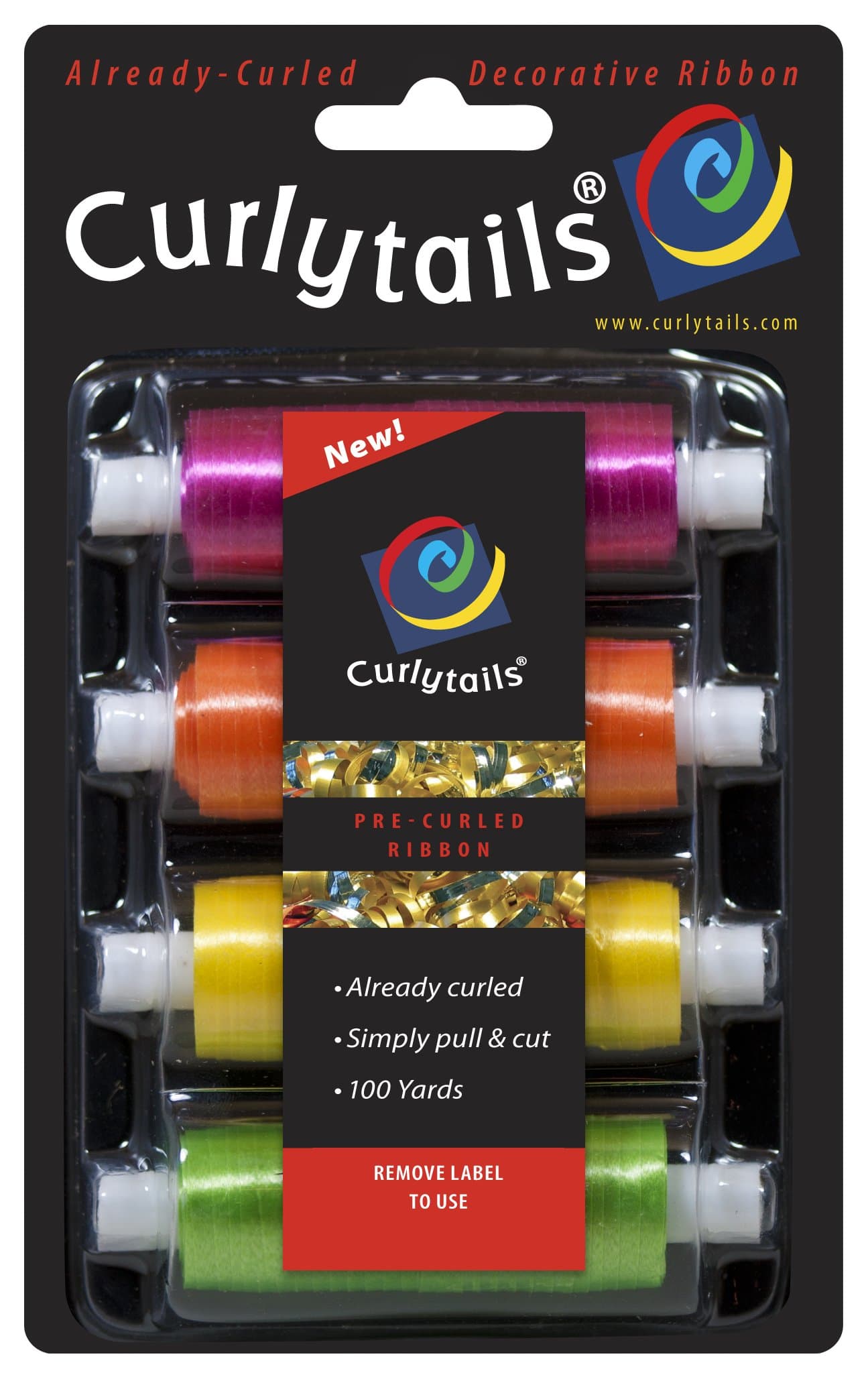 Curlytails Pre-Curled Ribbon, Neon Pack