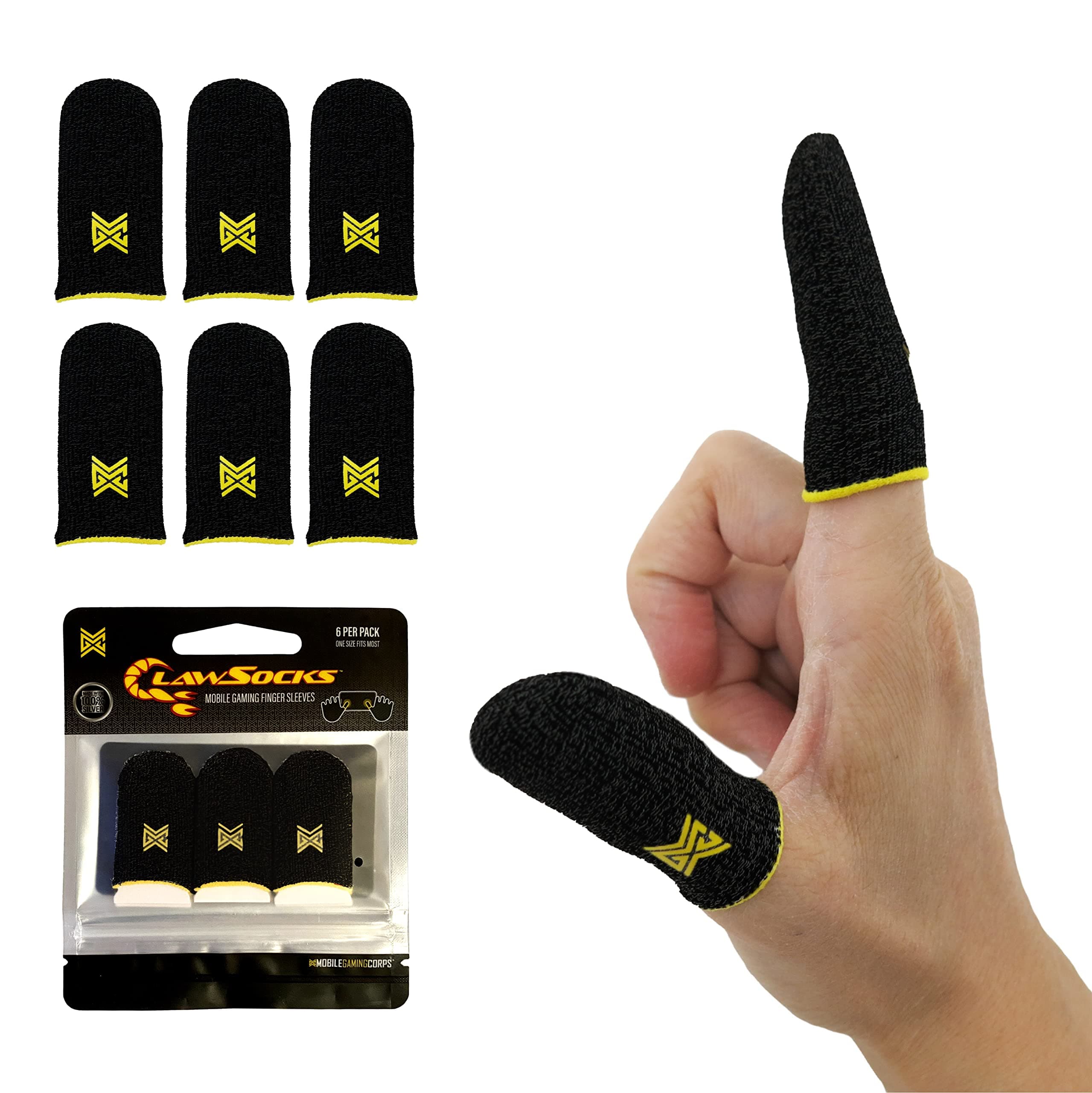 MGC ClawSocks 6 Pack Carbon, Gamer Finger & Thumb Sleeves, Mobile Gaming Stabilizer & Compression Support Black