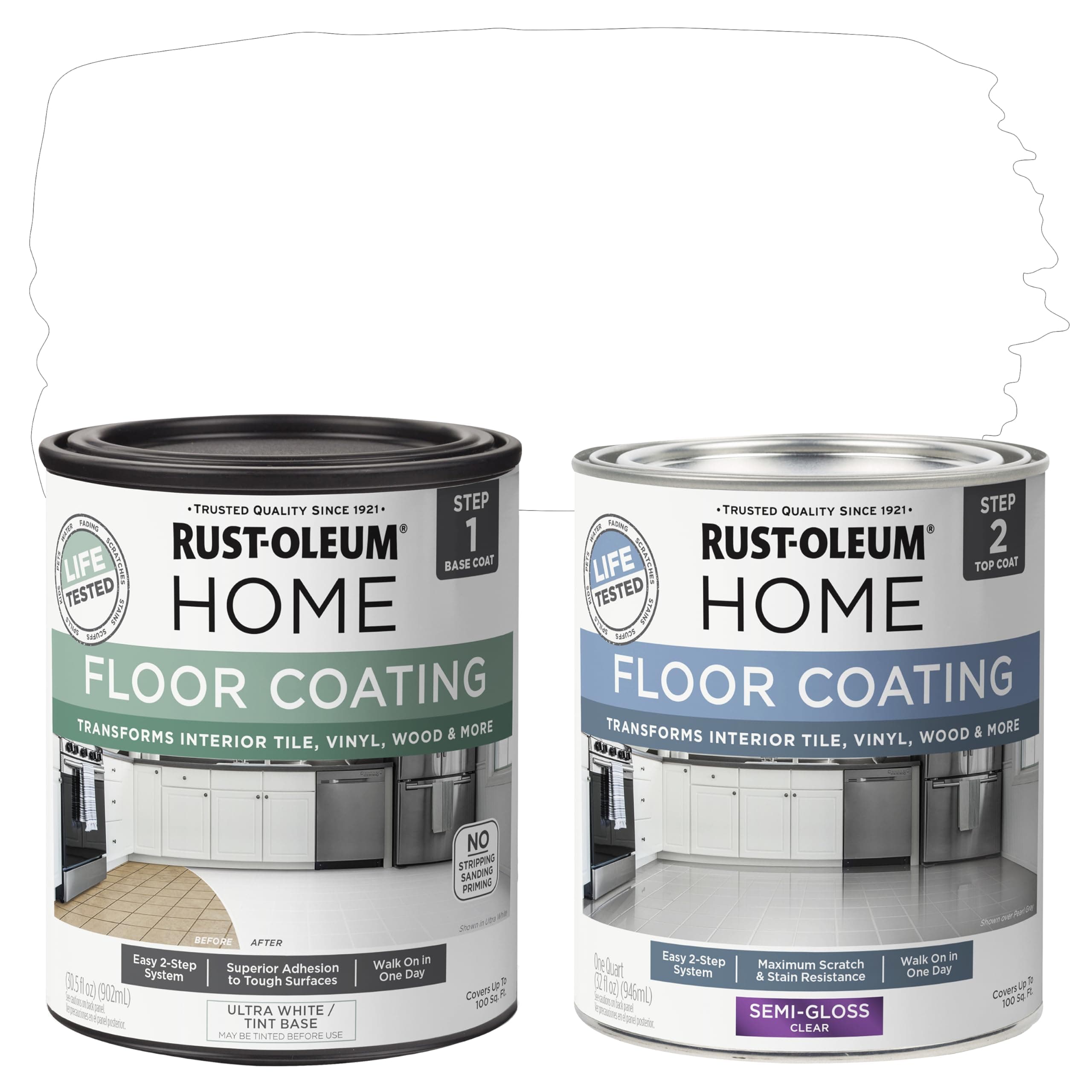 Rust-Oleum 367598 Home Interior Floor Coating Kit, Semi-Gloss Ultra White