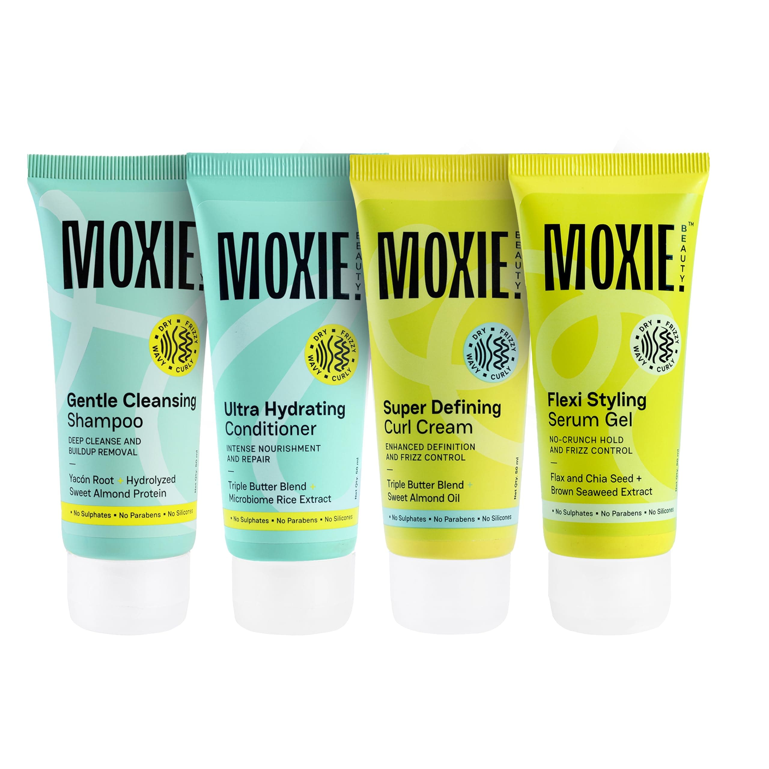 Curly Travel Routine Set | Boosts Curl Definition & Retains 96% Moisture | Gentle Cleansing Shampoo (50ml), Ultra Hydrating Conditioner (50ml), Flexi Styling Serum Gel (50ml) & Super Def