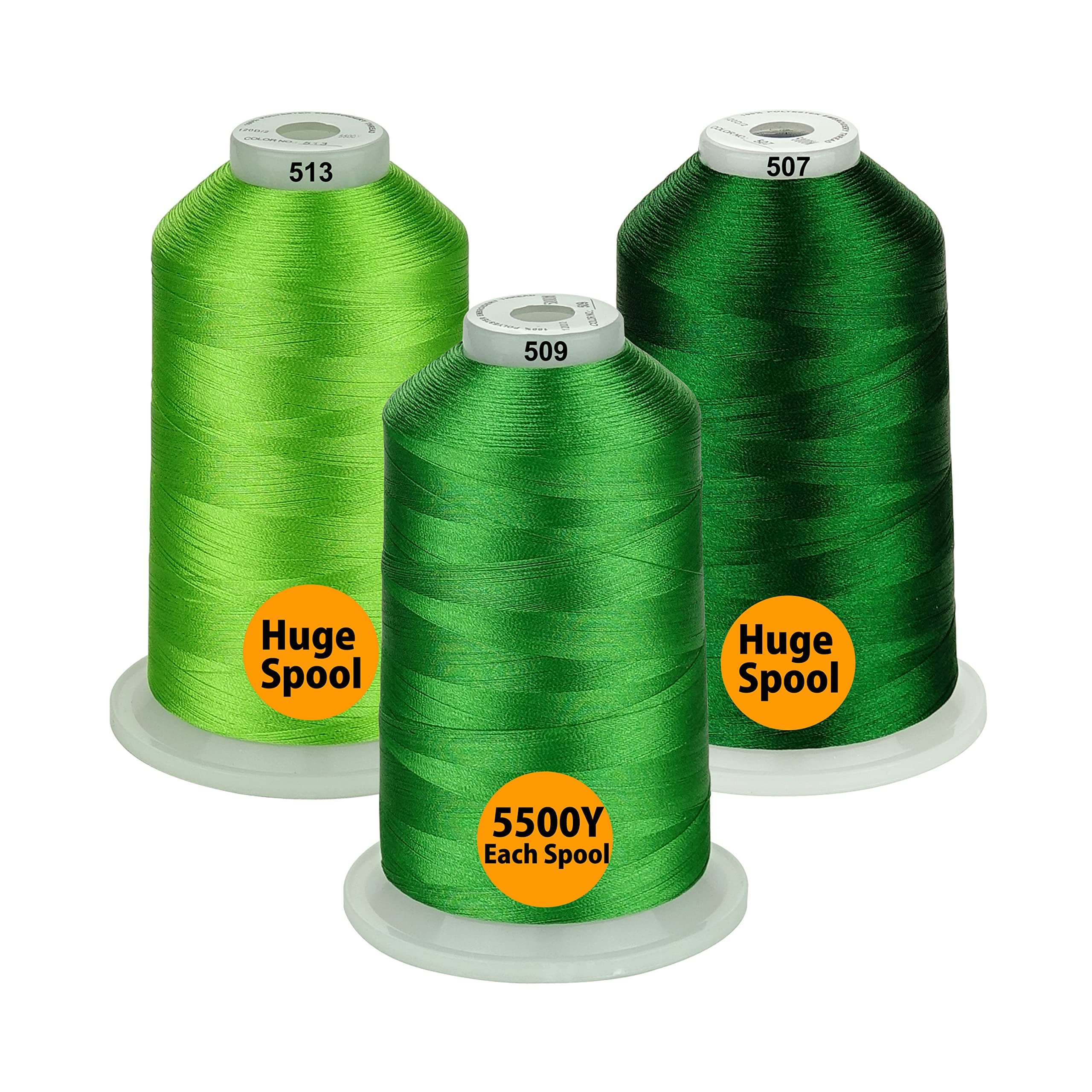 33 Selections - Various Assorted Color Packs of Polyester Embroidery Machine Thread Huge Spool 5500Y for All Purpose Sewing Embroidery Machines - 3 Differ Green