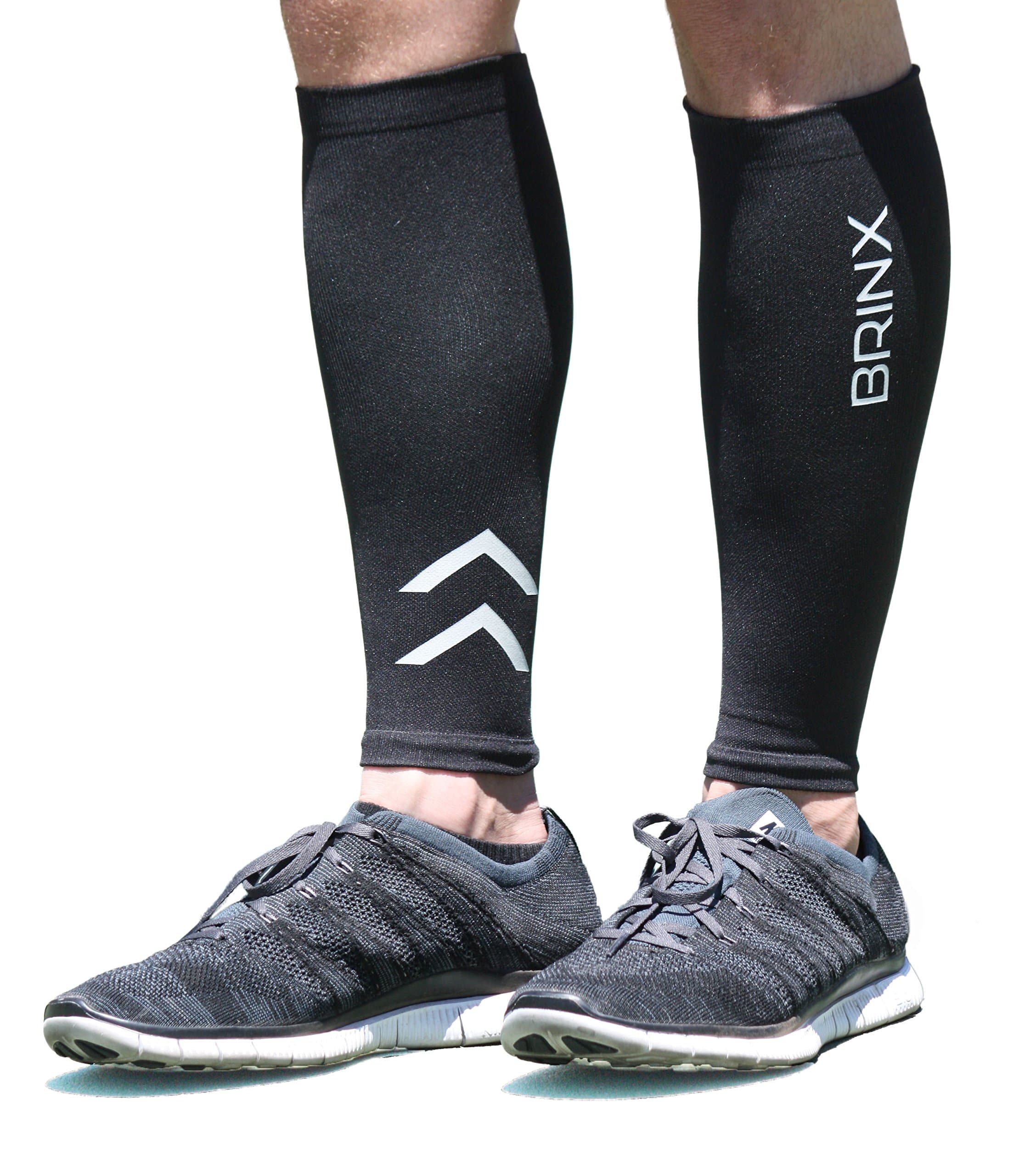 Brinx Calf Compression Sleeve (1 Pair) Reflective Leg Compression Socks for Running, Cycling, Sports, Shin Splint Relief, and Improved Circulation