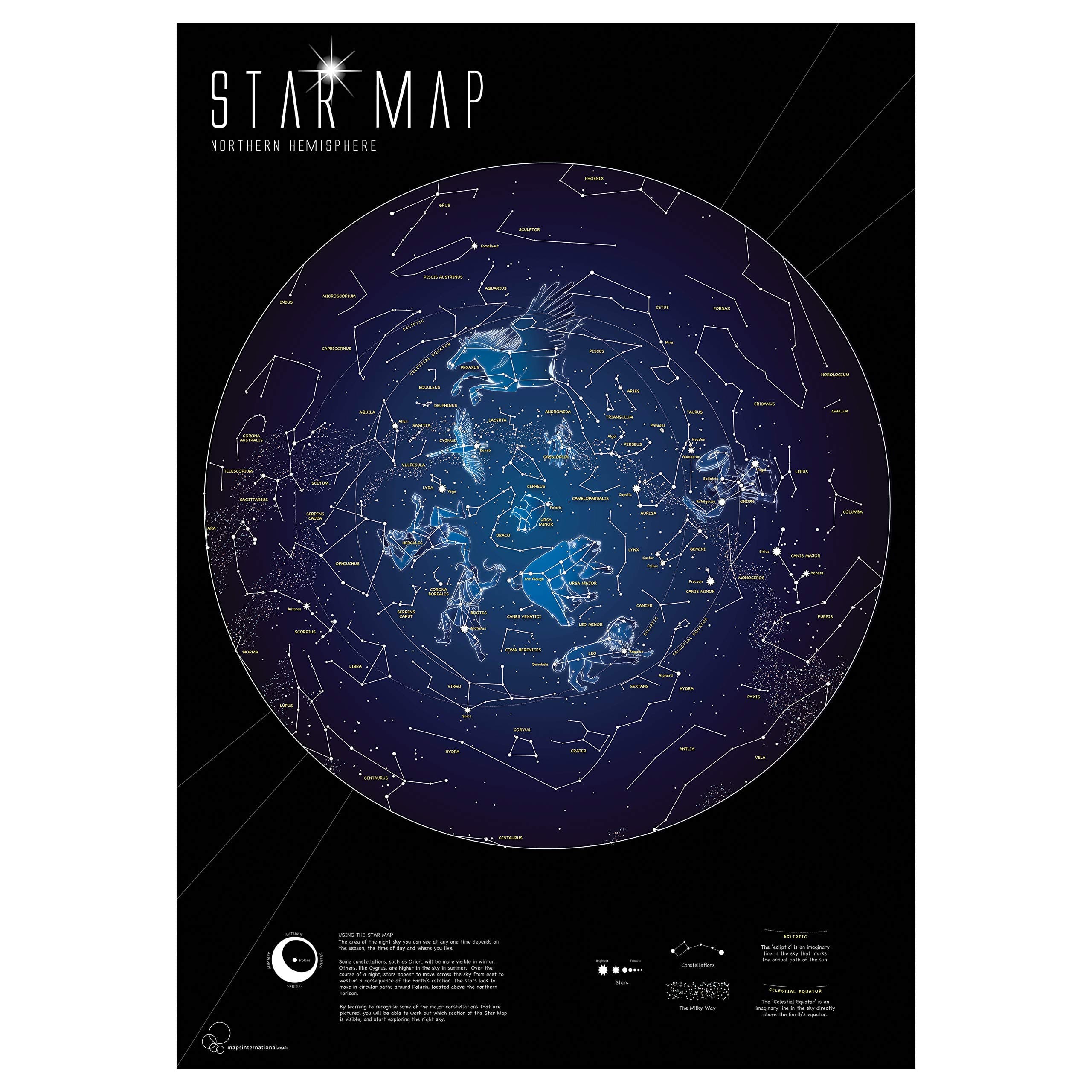 Maps International Glow in the Dark Constellation Map – Illuminates After Dark – 33 x 23