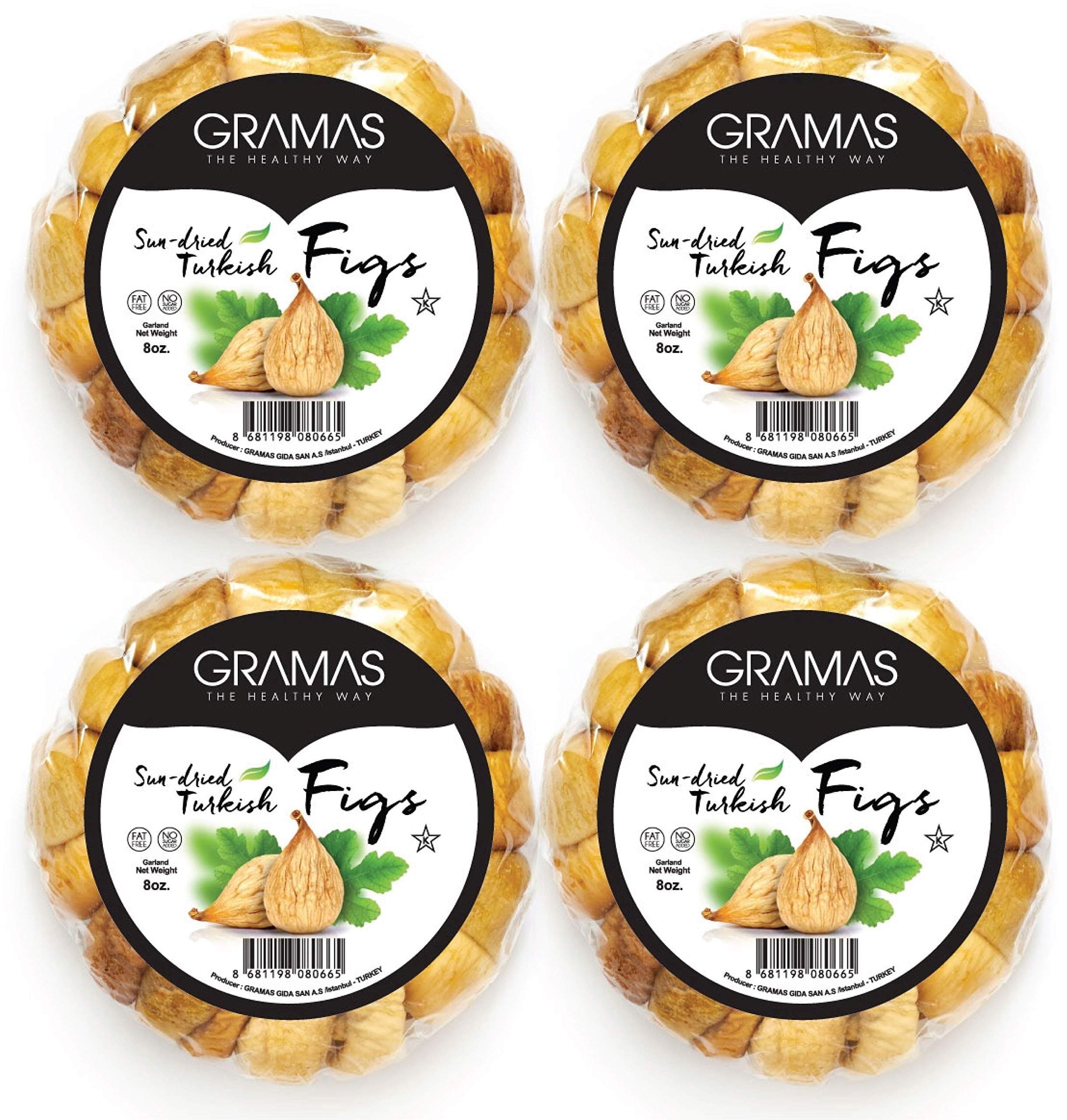 Gramas 2 lbs Natural Sun-Dried Turkish Figs, 4 Individually Packed Gluten-Free Calimyrna Figs, Non-GMO, No Added Sugar, No Sulfur, No Preservatives, Kosher (32oz, 8oz each)