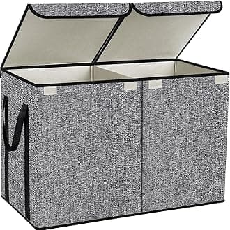 Large Kids Toy Box Chest Storage organizer with Double Flip-Top Lid - Collapsible Sturdy Toy Organizers And Storage Bins With Big Handles For Nursery, Playroom, 26.8"x13.8"x16"(Grey)