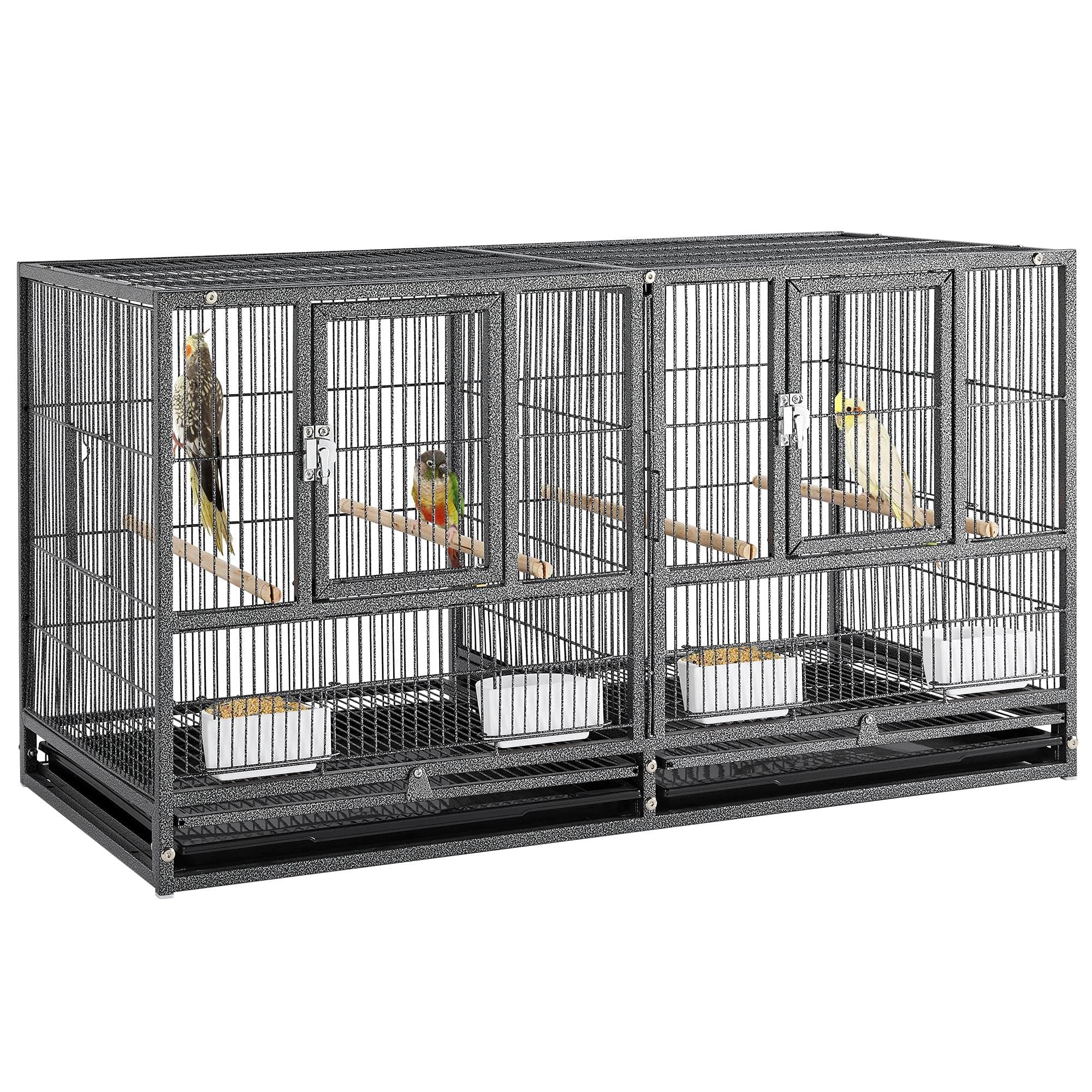 Stackable Bird Cage Divided Breeder Breeding Parakeet Bird Cage for Canaries Cockatiels Lovebirds Finches Budgies Small Parrots, Black