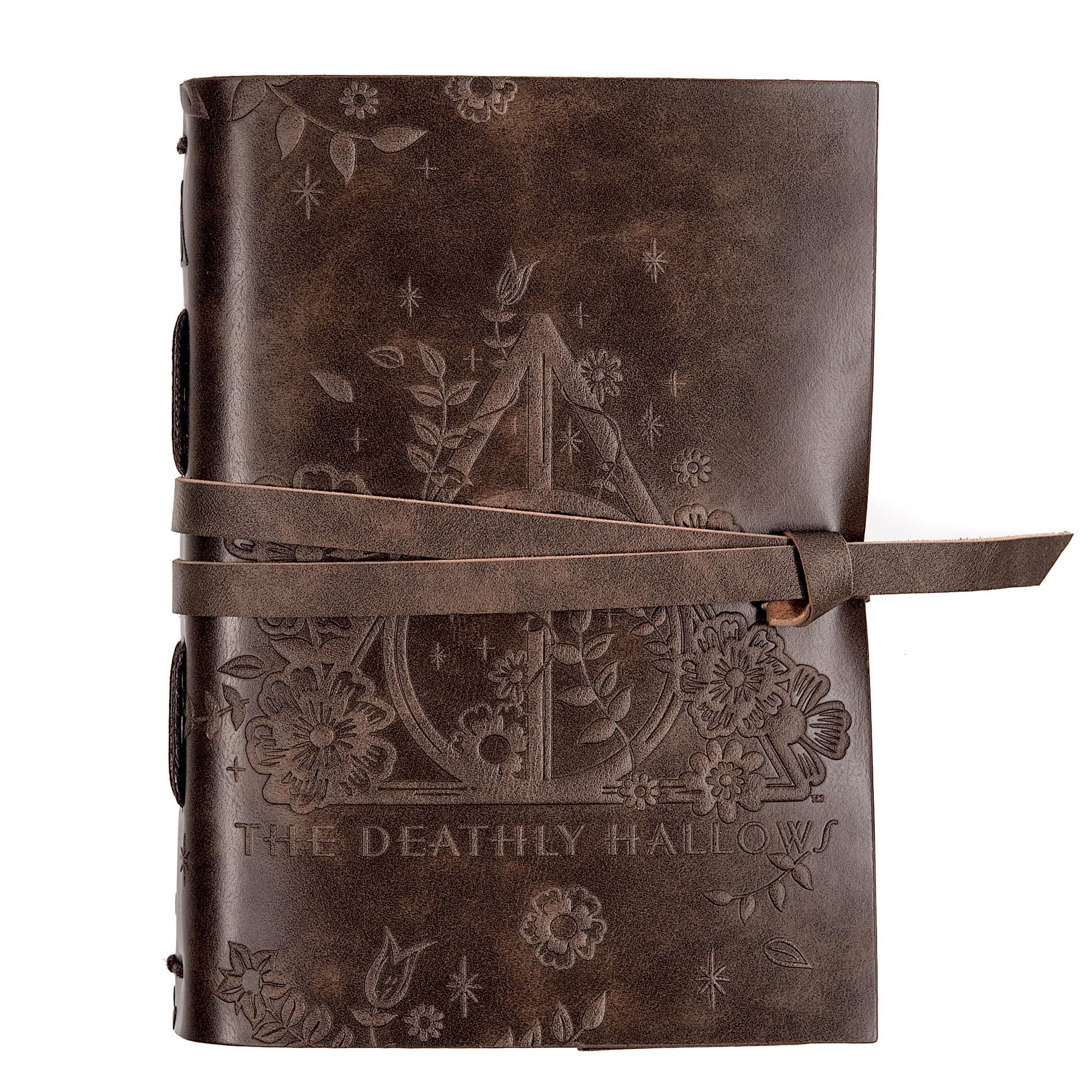 CON*QUEST Conquest Journals Harry Potter Deathly Hallows Leather Wrapped Journal, 5"x7", Vegan Leather, Embossed Cover, 240 Unlined Pages, 120gsm Paper, Officially Licensed